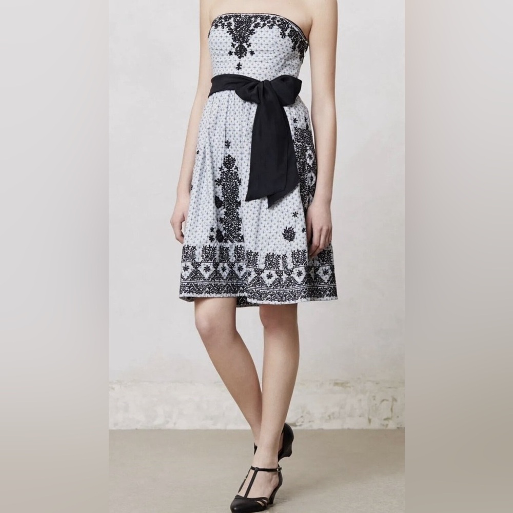 Moulinette Soeurs Elysian Embroidered Light Blue Strapless A-Line Dress